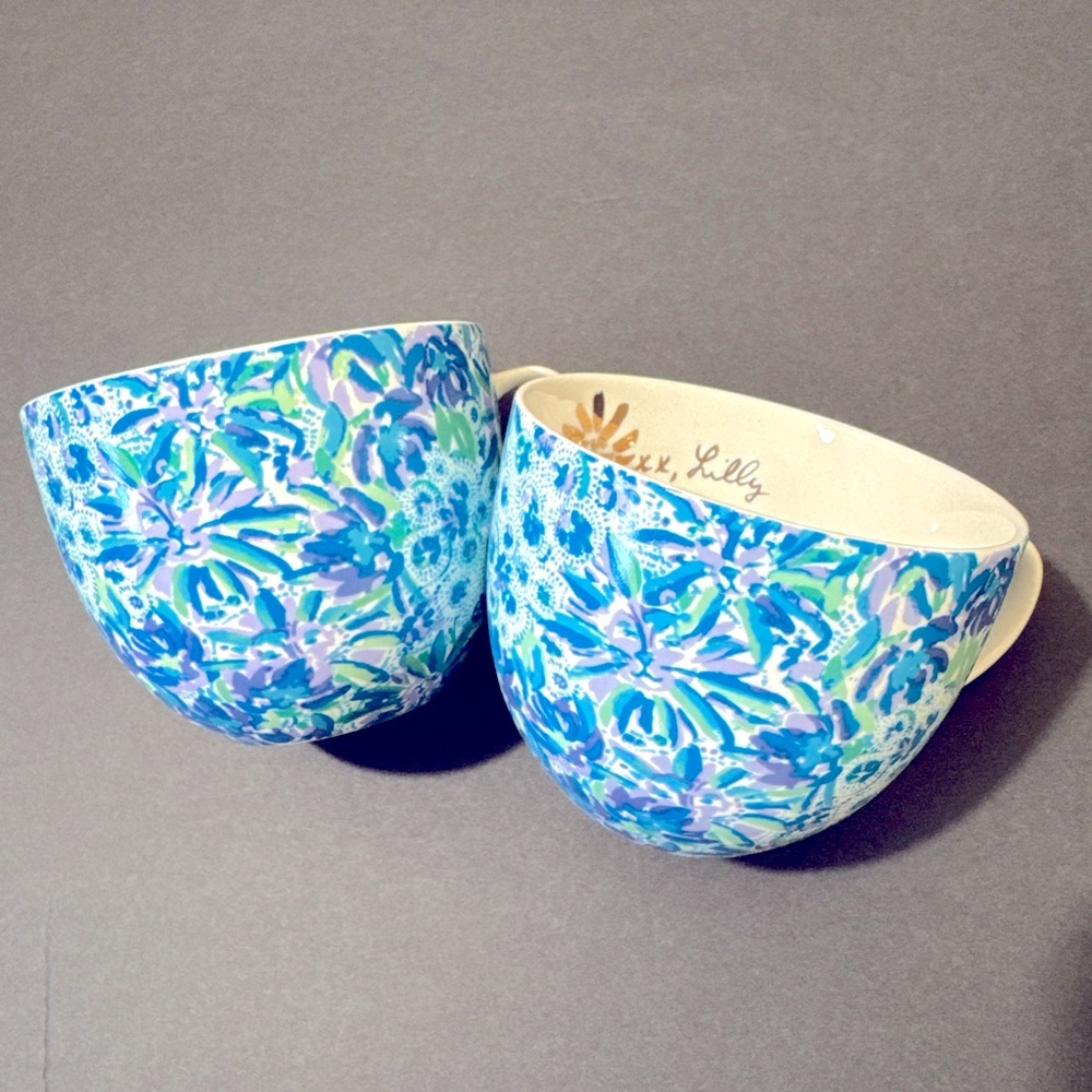 Lilly Pulitzer Ceramic Mugs Set of 2 Blue Floral Pattern, 12 oz Coffee Tea Cup